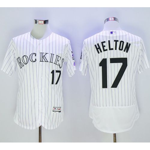Colorado Rockies #17 Todd Helton White Strip Flexbase Authentic Collection Stitched Jersey Men's