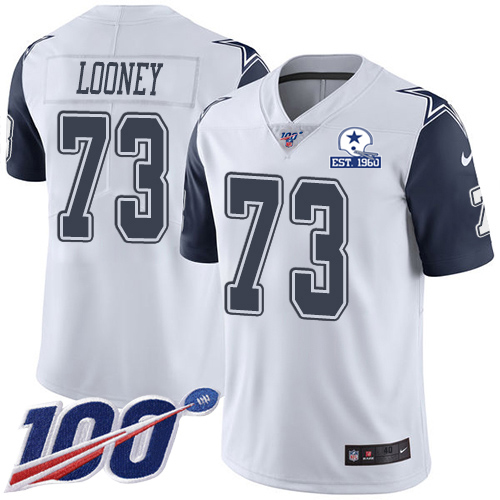 Dallas Cowboys #73 Joe Looney White Men's Stitched With Established In 1960 Patch Limited Rush 100th Season Jersey Men's