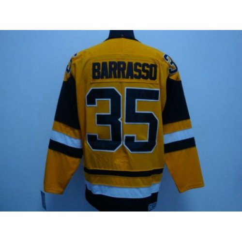 Pittsburgh Penguins #35 Tom Barrasso Stitched Mitchell&Ness Yellow Jersey Men's