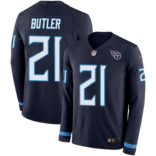 Tennessee Titans #21 Malcolm Butler Navy Blue Team Color Men's Stitched Limited Therma Long Sleeve Jersey Men's