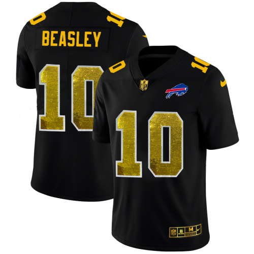 Buffalo Buffalo Bills #10 Cole Beasley Men's Black Golden Sequin Vapor Limited Jersey Men's