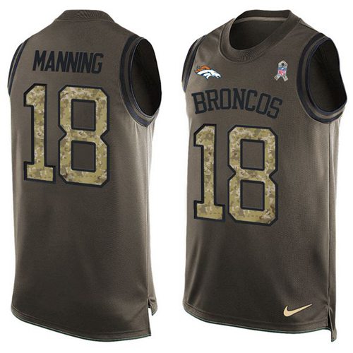 Broncos #18 Peyton Manning Green Men's Stitched Limited Salute To Service Tank Top Jersey