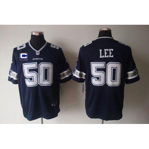 Dallas Cowboys #50 Sean Lee Navy Blue Team Color With C Patch Men's Stitched Game Jersey Men's