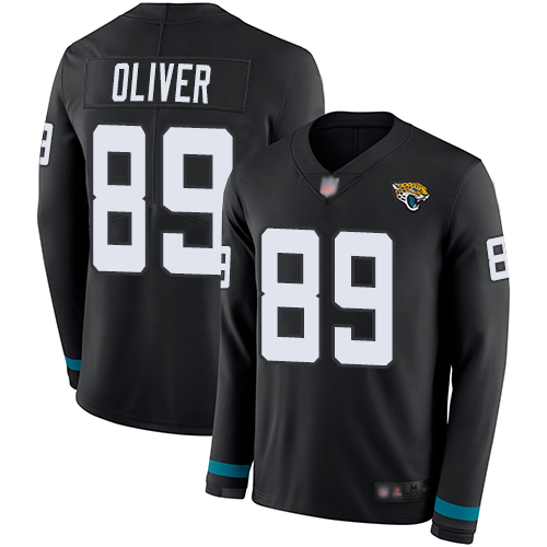 Jacksonville Jaguars #89 Josh Oliver Black Team Color Men's Stitched Limited Therma Long Sleeve Jersey Men's