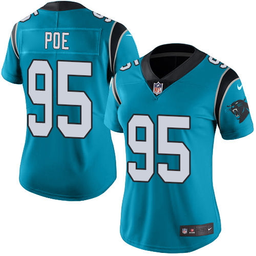 Carolina Panthers #95 Dontari Poe Blue Women's Stitched Limited Rush Jersey Womens