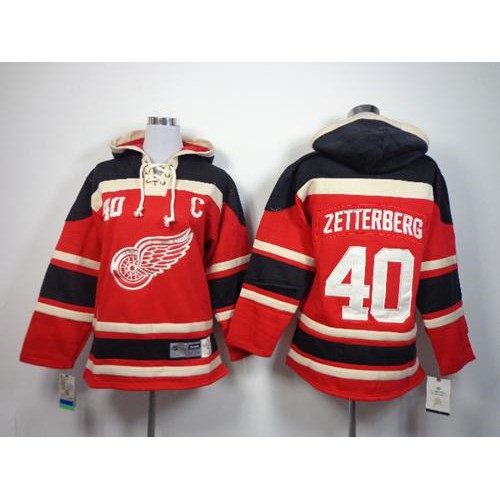 Detroit Red Wings #40 Henrik Zetterberg Red Sawyer Hooded Sweatshirt Stitched Youth Jersey Youth