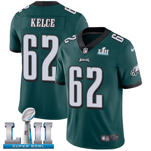 Eagles #62 Jason Kelce Midnight Green Team Color Super Bowl LII Men's Stitched Vapor Untouchable Limited Jersey