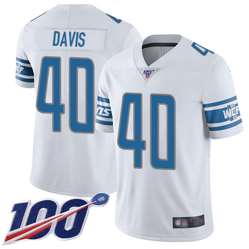 Detroit Lions #40 Jarrad Davis White Men's Stitched 100th Season Vapor Limited Jersey Men's