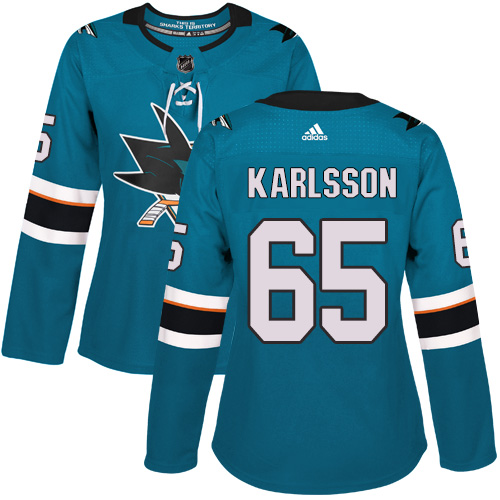 Adidas San Jose Sharks #65 Erik Karlsson Teal Home Authentic Women's Stitched Jersey Womens
