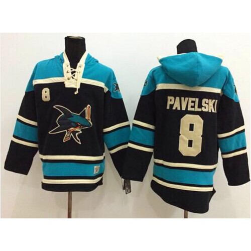 San Jose Sharks #8 Joe Pavelski Black Sawyer Hooded Sweatshirt Stitched Jersey Men's