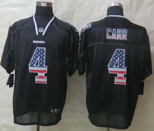 Raiders #4 Derek Carr Black Men's Stitched Elite USA Flag Fashion Jersey