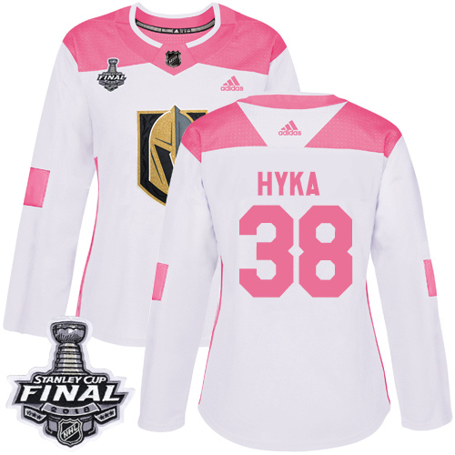 Adidas Golden Vegas Golden Knights #38 Tomas Hyka White/Pink Authentic Fashion 2018 Stanley Cup Final Women's Stitched Jersey Womens