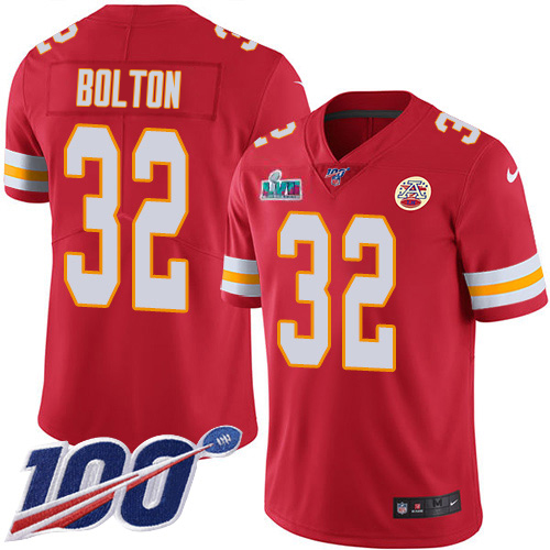 Chiefs #32 Nick Bolton Red Team Color Super Bowl LVII Patch Youth Stitched 100th Season Vapor Limited Jersey