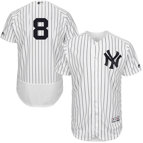 New York Yankees #8 Yogi Berra White Strip Flexbase Authentic Collection Stitched Jersey Men's