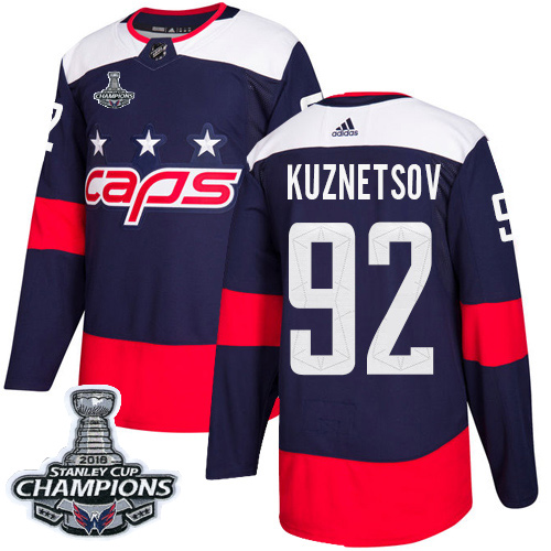 Adidas Washington Capitals #92 Evgeny Kuznetsov Navy Authentic 2018 Stadium Series Stanley Cup Final Champions Stitched Jersey Men's