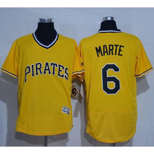 Pittsburgh Pirates #6 Starling Marte Gold Flexbase Authentic Collection Cooperstown Stitched Jersey Men's