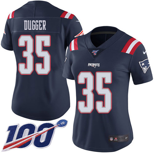 New England Patriots #35 Kyle Dugger Navy Blue Women's Stitched Limited Rush 100th Season Jersey Womens