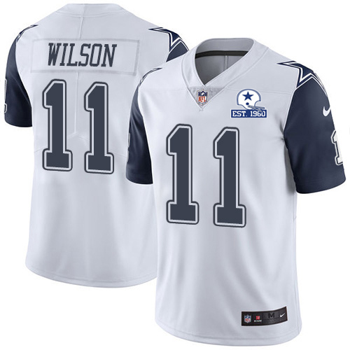 Dallas Cowboys #11 Cedrick Wilson White Men's Stitched With Established In 1960 Patch Limited Rush Jersey Men's