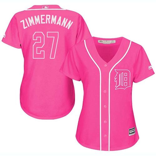 Detroit Tigers #27 Jordan Zimmermann Pink Fashion Women's Stitched Jersey Womens