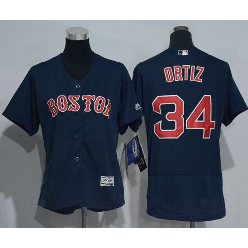 Boston Red Sox #34 David Ortiz Navy Blue Flexbase Authentic Women's Stitched Jersey Womens
