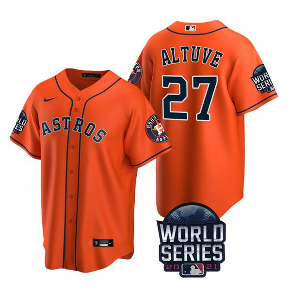 Houston Astros #27 Jose Altuve Men's 150th Anniversary 2021 World Series Game Jersey - Orange