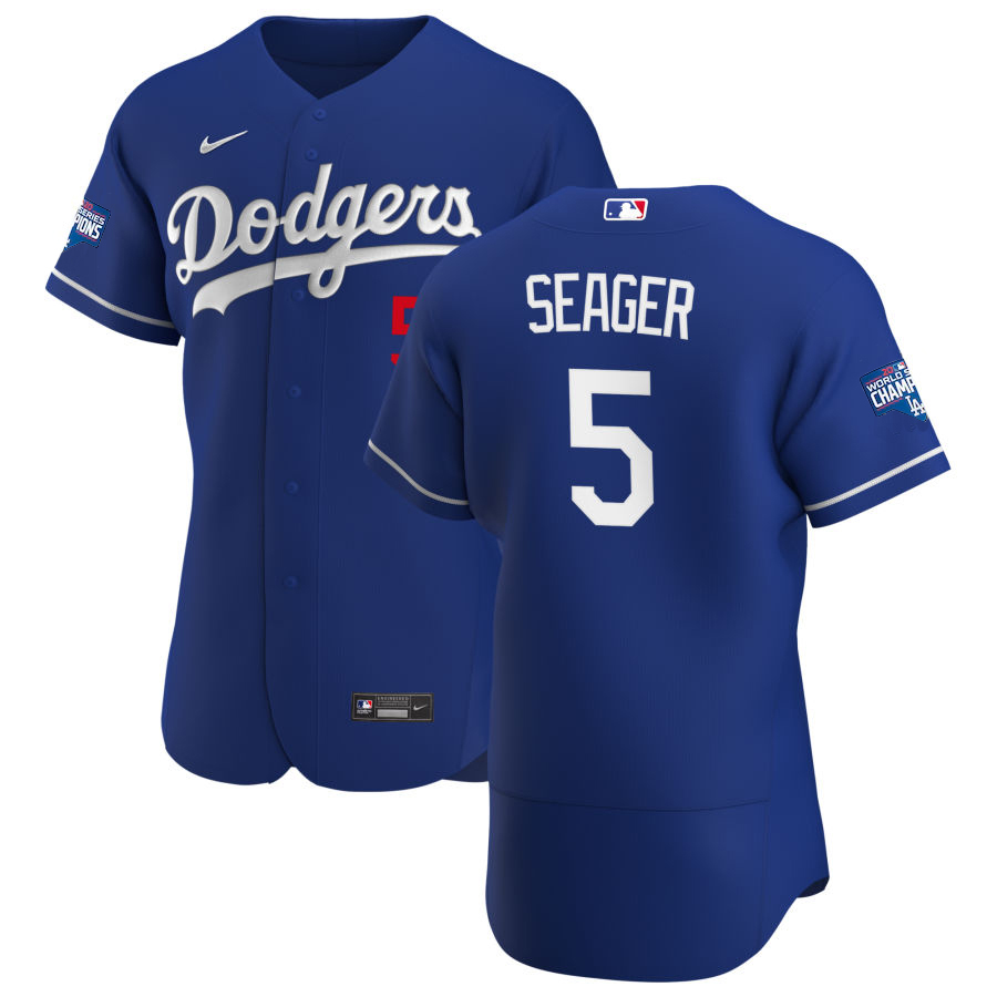 Los Angeles Dodgers #5 Corey Seager Men's Royal Alternate 2020 World Series Champions Authentic Player Jersey