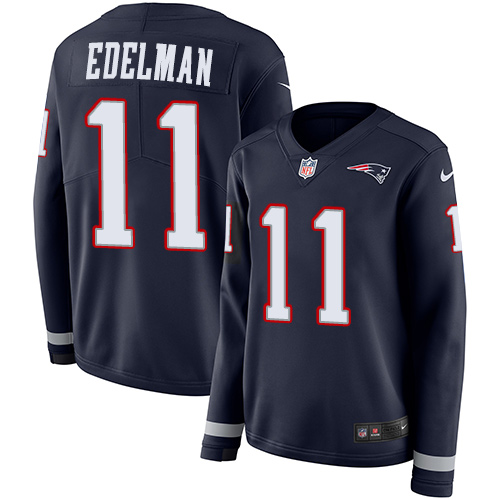Patriots #11 Julian Edelman Navy Blue Team Color Women's Stitched Limited Therma Long Sleeve Jersey