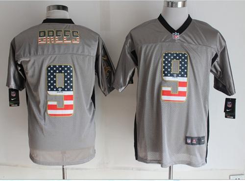 Saints #9 Drew Brees Grey Men's Stitched Elite USA Flag Fashion Jersey