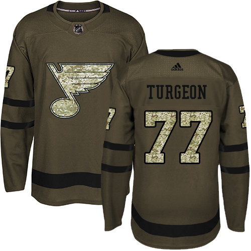 Adidas St. Louis Blues #77 Pierre Turgeon Green Salute to Service Stitched Jersey Men's