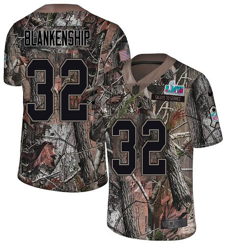 Eagles #32 Reed Blankenship Camo Super Bowl LVII Patch Youth Stitched Limited Rush Realtree Jersey