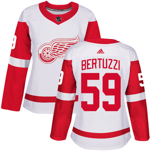 Adidas Detroit Red Wings #59 Tyler Bertuzzi White Road Authentic Women's Stitched Jersey Womens