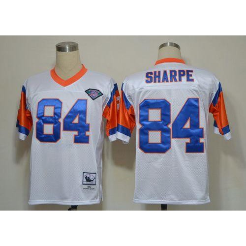 Mitchell And Ness(75TH) Denver Broncos #84 Shannon Sharpe White Stitched Throwback Jersey Men's