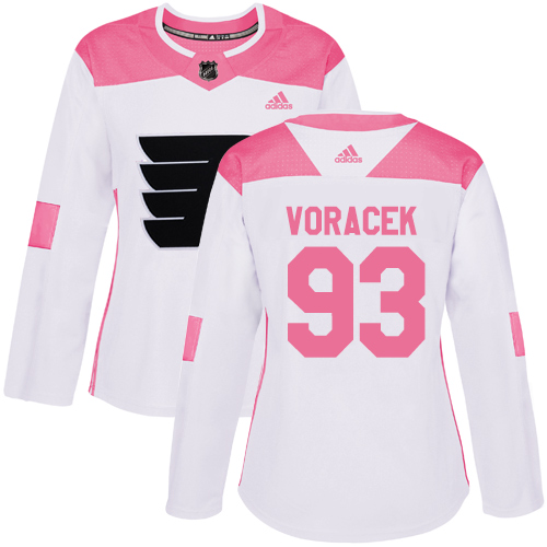 Adidas Philadelphia Flyers #93 Jakub Voracek White/Pink Authentic Fashion Women's Stitched Jersey Womens