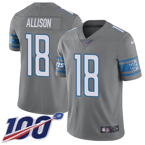 Detroit Lions #18 Geronimo Allison Gray Men's Stitched Limited Rush 100th Season Jersey Men's