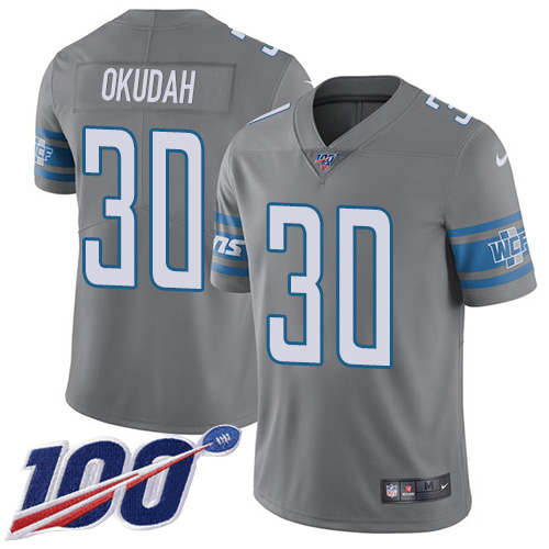 Detroit Lions #30 Jeff Okudah Gray Men's Stitched Limited Rush 100th Season Jersey Men's