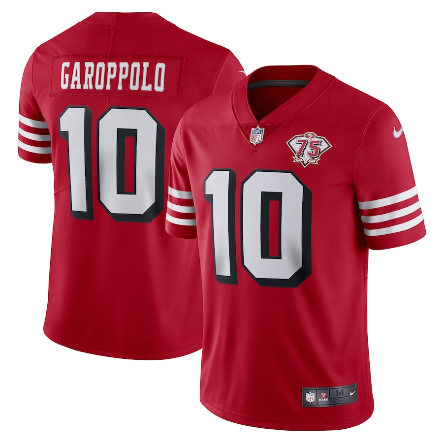 49ers #10 Jimmy Garoppolo Red Rush Men's 75th Anniversary Stitched Vapor Untouchable Limited Jersey