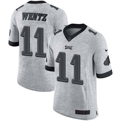 Philadelphia Eagles #11 Carson Wentz Gray Men's Stitched Limited Gridiron Gray II Jersey Men's