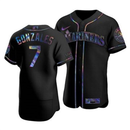 Seattle Seattle Mariners #7 Marco Gonzales Men's Iridescent Holographic Collection Jersey - Black Men's