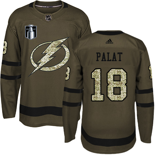 Adidas Tampa Bay Lightning #18 Ondrej Palat Green 2022 Stanley Cup Final Patch Salute to Service Stitched Jersey Men's