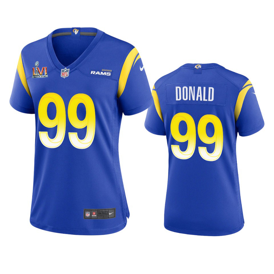 Los Angeles Rams #99 Aaron Donald Women's Super Bowl LVI Patch Game Jersey - Royal