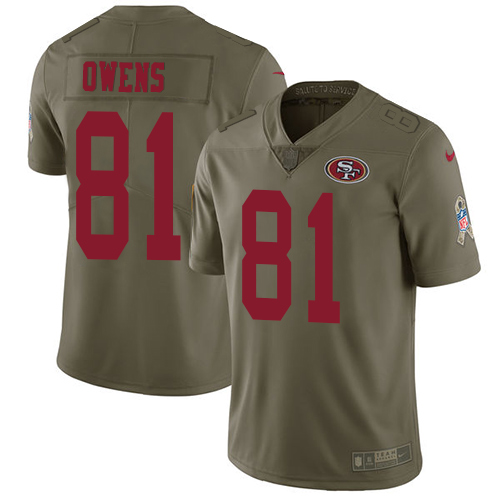 San Francisco 49ers #81 Terrell Owens Olive Men's Stitched Limited 2017 Salute to Service Jersey Men's