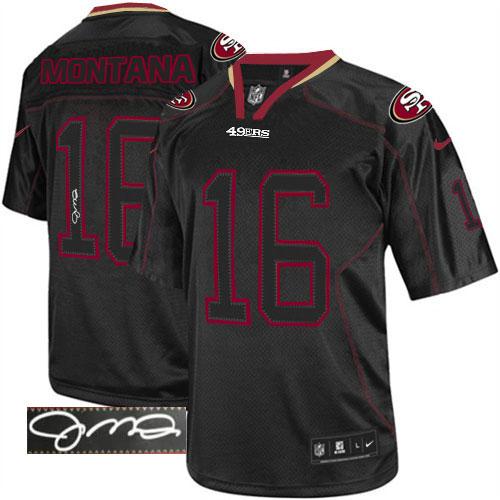 49ers #16 Joe Montana Lights Out Black Men's Stitched Elite Autographed Jersey