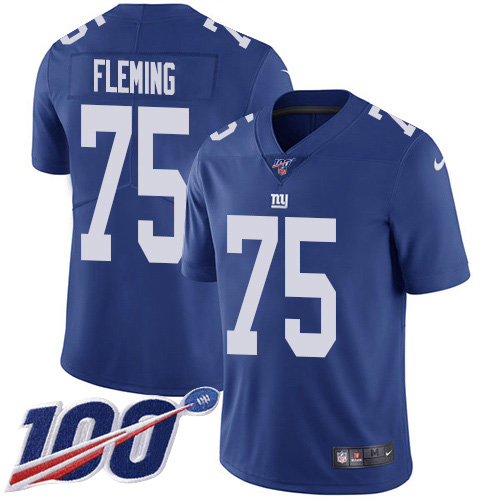 New York Giants #75 Cameron Fleming Royal Blue Team Color Youth Stitched 100th Season Vapor Untouchable Limited Jersey Youth