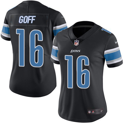 Detroit Lions #16 Jared Goff Black Women's Stitched Limited Rush Jersey