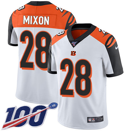 Bengals #28 Joe Mixon White Men's Stitched 100th Season Vapor Limited Jersey