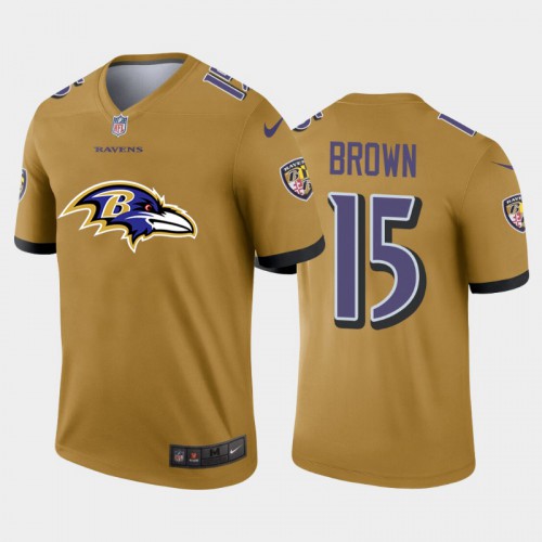Baltimore Baltimore Ravens #15 Marquise Brown Gold Men's Big Team Logo Vapor Limited Jersey Men's