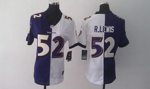 Ravens #52 Ray Lewis Purple/White Women's Stitched Elite Split Jersey
