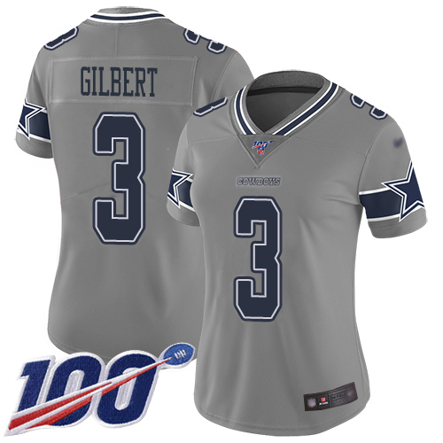 Dallas Cowboys #3 Garrett Gilbert Gray Women's Stitched Limited Inverted Legend 100th Season Jersey Womens