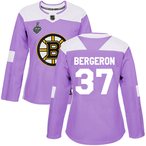 Adidas Boston Bruins #37 Patrice Bergeron Purple Authentic Fights Cancer Stanley Cup Final Bound Women's Stitched Jersey Womens