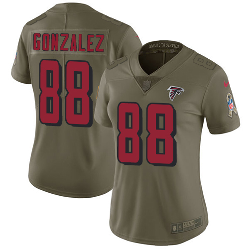Atlanta Falcons #88 Tony Gonzalez Olive Women's Stitched Limited 2017 Salute to Service Jersey Womens